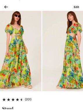 STAUD Lime Green Tropical-Print Maxi Skirt
